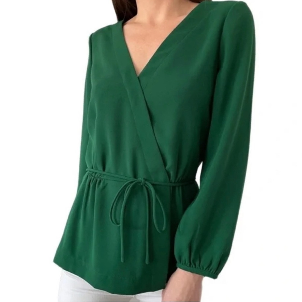 J Crew Kelly Green Peplum Blouse Tie Waist Size 0